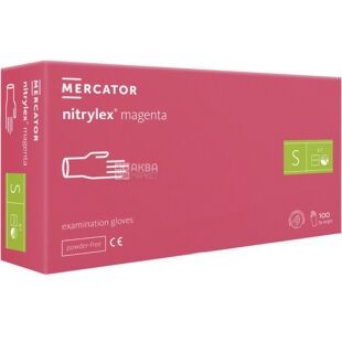 Mercator Medical Nitrylex Classic, 100 шт., Розмір S, Рукавички нітрилові, неопудрені, рожеві