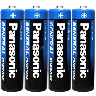 Panasonic General Purpose, АА, 4 шт., 1,5 V, Батарейки вугільно-цинкові, R6
