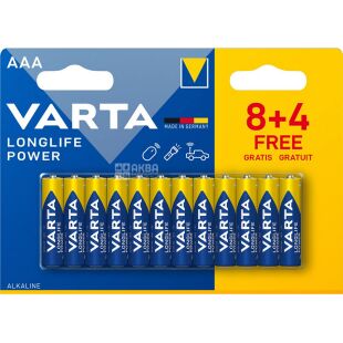 VARTA Longlife Power, ААА, 12 шт., 1,5V, Батарейки алкалінові, LR03