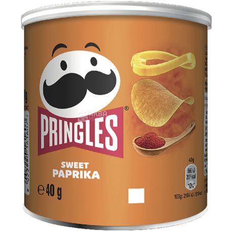 Pringles Sweet paprika, 40 г, Чипси картопляні, Прінглс солодка паприка, тубус