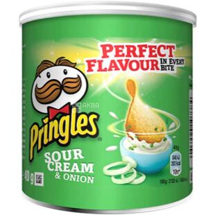 Pringles Sour cream & onion, 40 г, Чипсы картофельные, Принглс сметана и лук, тубус