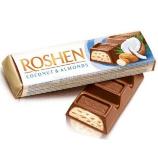Roshen, 38 г, Рошен, Шоколадний батончик з мигдалем та кокосом