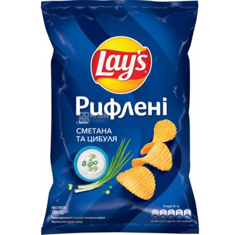 Lay's, 120 g, Potato chips, Sour cream and onions, Corrugated