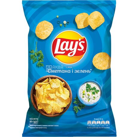 LAY’S, 60 г, Чипсы картофельные, Сметана и зелень