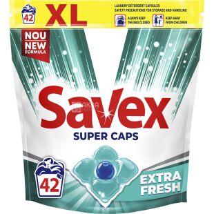 Savex, Super Caps Extra Fresh, 42 шт., Савекс, Капсулы для стирки, универсальные