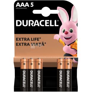 Duracell Extra life, ААА, 5 шт., 1.5V, Батарейки лужні, LR03