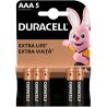 Duracell Extra life, ААА, 5 шт., 1.5V, Батарейки лужні, LR03