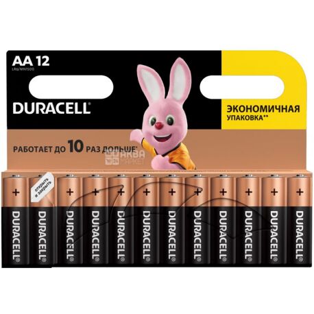Duracell АА, 12 шт., 1,5 V, Батарейки лужні, LR6