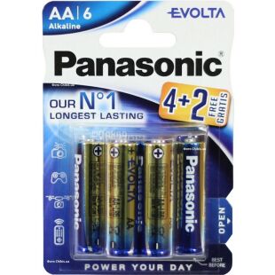 Panasonic Evolta,  AA, 6 шт., 1,5V, Батарейки щелочные, LR6