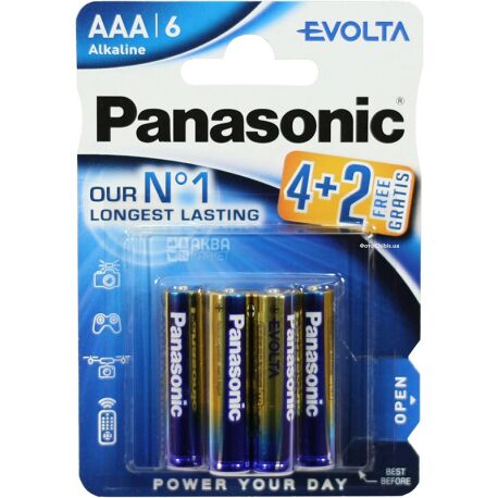 Panasonic Evolta, АAA, 6 шт., 1,5V, Батарейки лужні, LR03