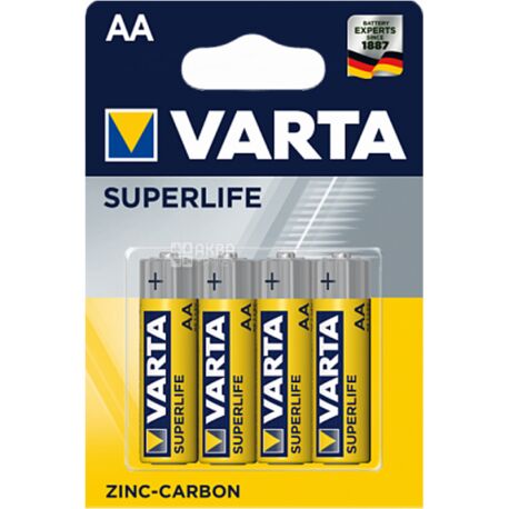 VARTA SUPERLIFE, 4 шт., AA, 1,5 V, Батарейки сольові, LR6