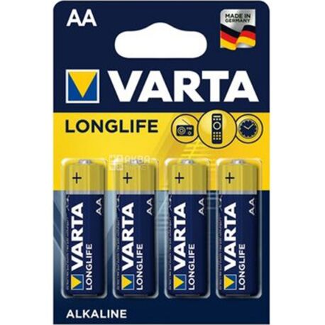 VARTA Longlife, AA, 4 шт., Батарейки лужні, LR6