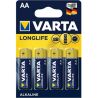 VARTA Longlife, AA, 4 шт.,Батарейки щелочные, LR6