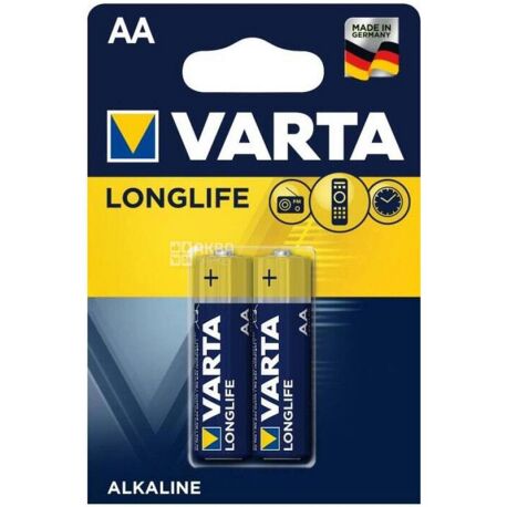 VARTA Longlife, АА, 2 шт., Батарейки щелочные, LR6