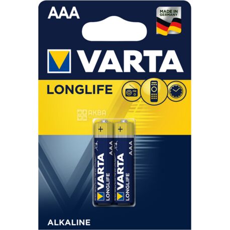 VARTA Longlife, ААА, 2 шт., Батарейки лужні, LR03