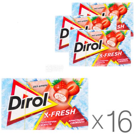 Dirol, Упаковка 16 шт. по 18 г, X-Fresh, Клубничная свежесть