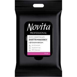 Novita Professional, 15 шт., Влажные салфетки для снятия макияжа с фитокомплексом