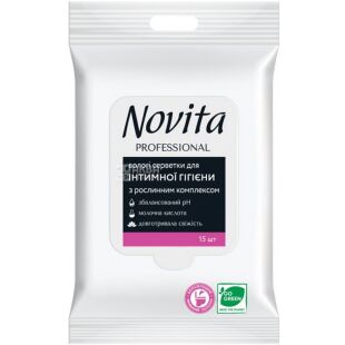 Novita Professional, 15 шт., Вологі серветки для інтимної гігієни з рослинним комплексом