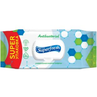 Superfresh Antibacterial, 120 шт., Суперфреш, Серветки вологі для дітей, з клапаном
