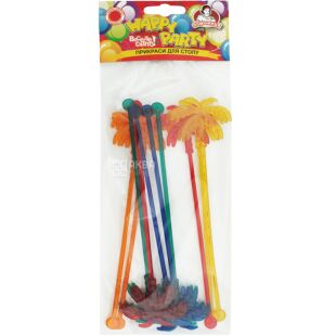 Помощница Happy Party, Мешалка пластиковая Пальма, цветная, 18 см, 10 шт.