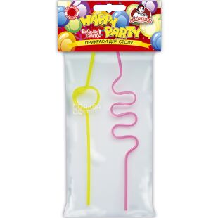 Помощница Happy Party, Трубочки коктейльные фигурные без гофры, 2 шт., 27 см, цветные, стекловидные