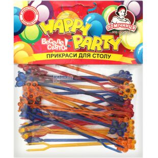 Помощница Happy Party, 25 шт., Шпажки вилка-крюшон, цветные, Пластиковые, 8 см