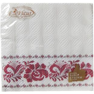 La Fleur Украинская роспись, 16 шт., Салфетки столовые Ла Флер, двухслойные, 33х33 см