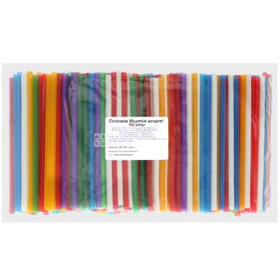Помощница, Трубочки для мартини без гофры, 500 шт., 12,5 см, цветные, пластиковые