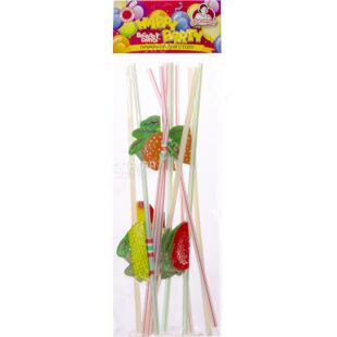 Помощница Happy Party, Трубочки коктейльные с гофрой Фрукты, 10 шт., 24 см, цветные, пластиковые