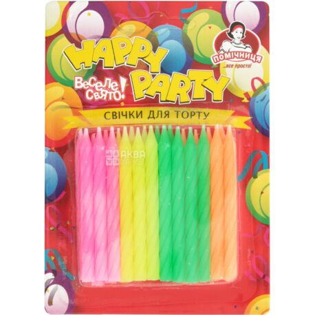 Помічниця Happy Party, 24 шт., Свічки для торта, неонові, 8 см