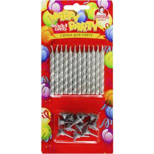 Помічниця Happy Party, 12 шт., Свічки для торта з підставками, сріблясті, 8 см