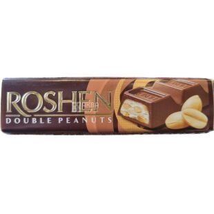 Roshen Double Peanuts, 38 г, Рошен, Шоколадний батончик з арахісовим кремом та подрібненим арахісом