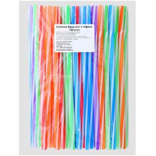 4HoReCa, Трубочки коктейльні з гофрою, 100 шт., 24 см, люмінісцентні, кольорові, пластикові