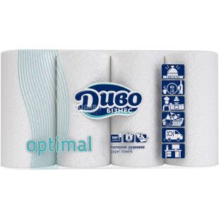 Диво бізнес Optimal, 8 рул., Паперові рушники, 2-шарові, білі, 11,5 м, 50 відривів, 230 х 220 мм