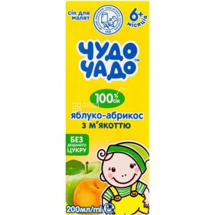 Чудо-Чадо, 0,2л, Сок для детей с 6-х месяцев Яблоко-Абрикос с мякотью, с трубочкой