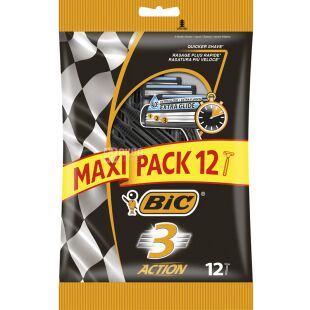 Bic 3 Action, 12 шт., Набор одноразвых бритв для чувствительной кожи