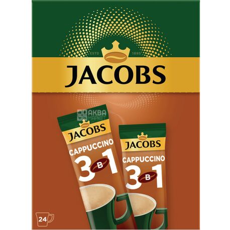Jacobs Cappuccino, 3 в 1, 24 шт. х 12,5 г,  Кофейный напиток Якобс Капучино, в стиках 