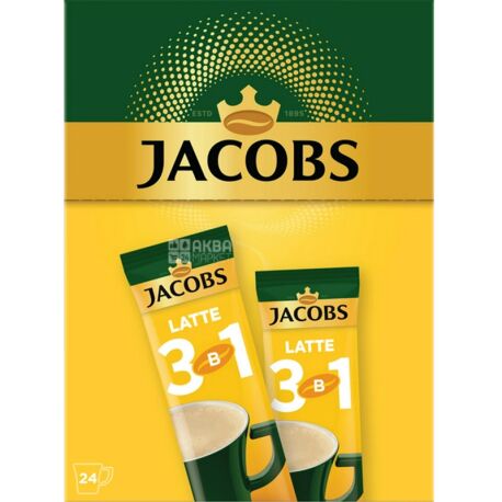 Jacobs Latte, 3 в 1, 24 шт. х 13 г, Кофейный напиток Якобс Латте, в стиках