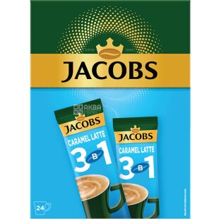 Jacobs 3 в 1 Caramel Latte, 24 шт. x 12,3 г, Кофейный напиток Якобс Карамель Латте, в стиках 