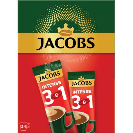 Jacobs Intense 3 в 1, 24 шт. х 12 г, Кавовий напій Якобс Інтенс, в стіках