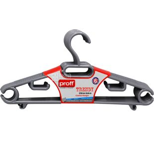 Proff, 6 шт, Набор вешалок для одежды, пластиковых, в ассортименте, 40 х 19 см