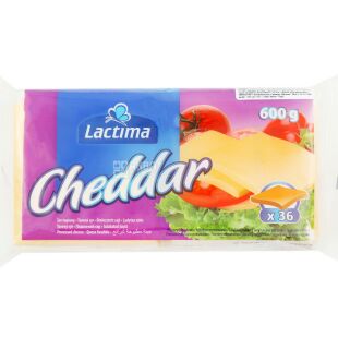 Lactima Cheddar, 600г, Сир Чеддер, плавлений в пластинках, 20г х 30шт, 36,2% 
