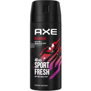 Axe Recharge, Sport Fresh, 150 мл, Дезодорант-антиперспирант, аромат арктической мяты и охлаждающих специй, спрей