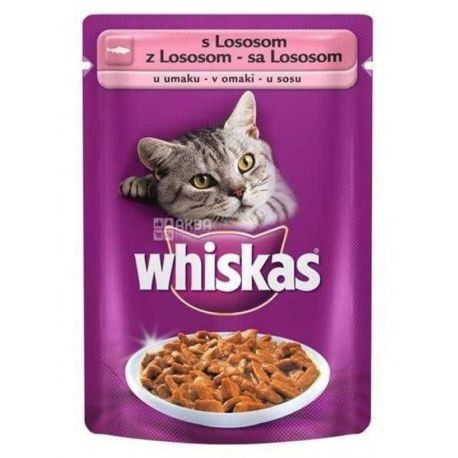 Whiskas, 100 г, корм, для котов, с лососем в соусе