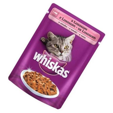 Whiskas, 100 г, корм, для котов, с лососем в соусе