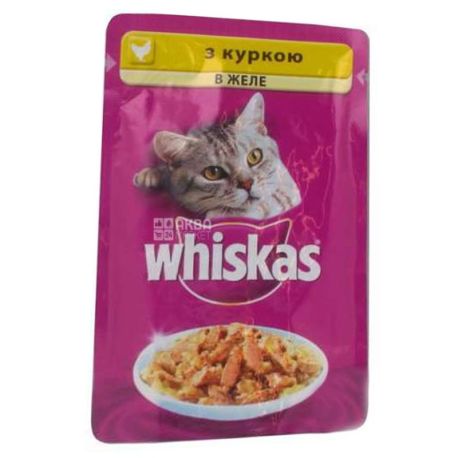 Whiskas, 100 г, корм, для котів, з куркою в желе