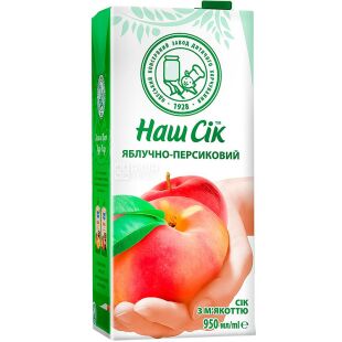 Наш сік, 0,95 л, Сік Яблучно-Персиковий з м'якоттю