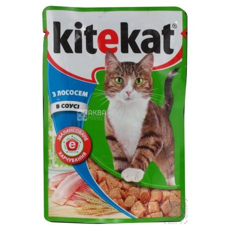 Kitekat, 100 г, корм, для котов, с лососем в соусе