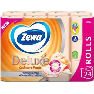 Zewa Deluxe, 24 рулони, Туалетний папір персиковий, тришаровий