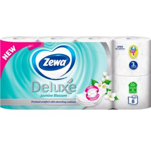 Zewa Deluxe, 8 рулонов, Туалетная бумага Жасмин, трехслойная
